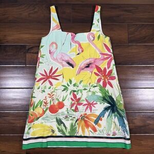 Antonio Melani Size Large Flamingo Eliana Linen Square Neck Sleeveless Dress